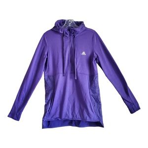 ADIDAS Women M Climawarm Sweatshirt Hooded 1/2 Zip Pullover Pocket Purple 36"